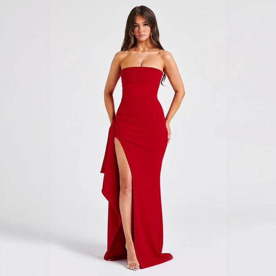 Damen Elegantes trägerloses Abendkleid mit asymmetrischem Schlitz R&B