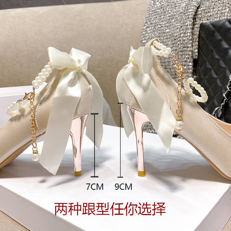 Damen elegante High Heels mit Perlenakzent und zierlichem Riemen R&B