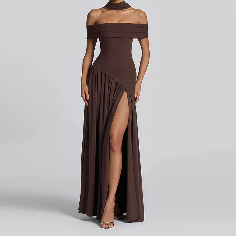 Damen Off-Shoulder Maxikleid mit hohem Schlitz R&B