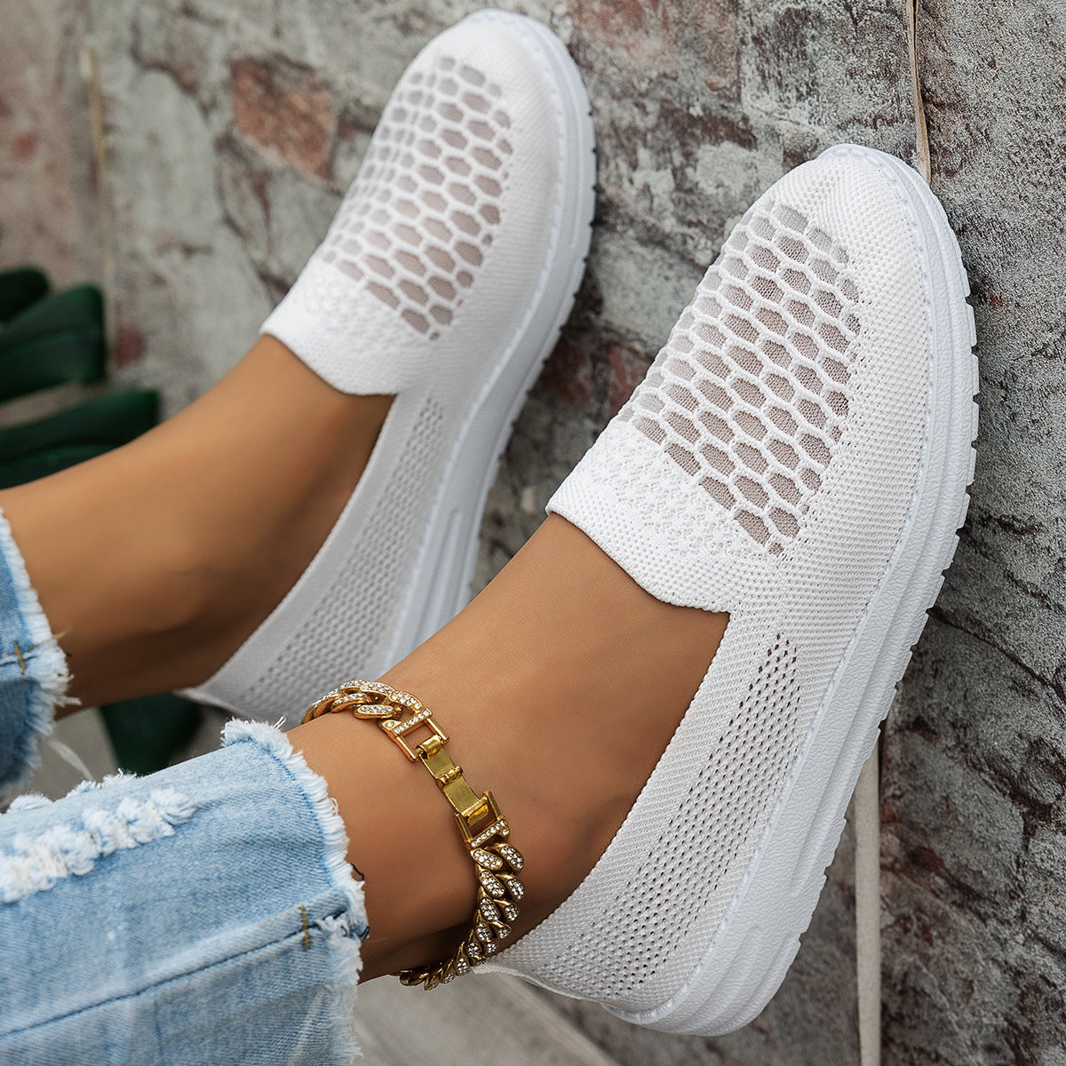 Damen Komfortable Slip-On Sneakers mit atmungsaktivem Netzdesign R&B