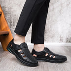 Herren Atmungsaktive Leder Sandalen mit Klettverschluss R&B