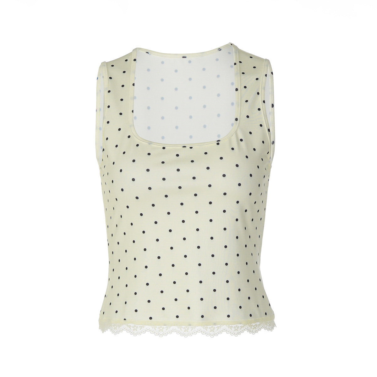 Damen Polka-Dots Trägershirt mit Spitzenrand R&B