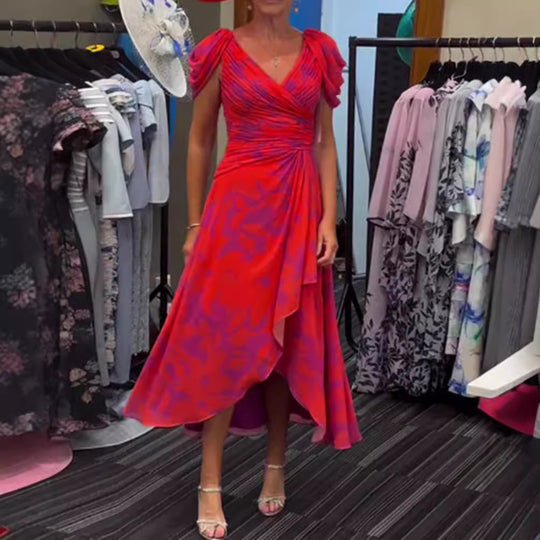 Damen Maxikleid mit dekorativer Wickeloptik und voluminösen Ärmeln Heidi-Mode