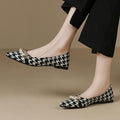Damen elegante Ballerinas mit modischem Hahnentrittmuster und Perlenschmuck R&B