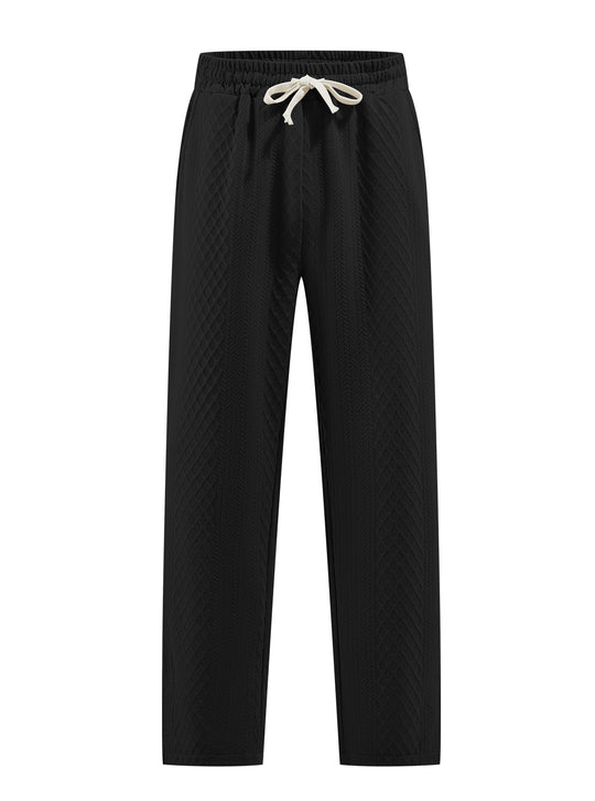 Damen nan komfortable strukturierte Loungehose mit elastischem Kordelbund und geradem Bein R&B