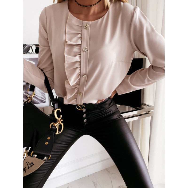 Damen Bluse mit Rüschendetails und eleganten Knöpfen R&B