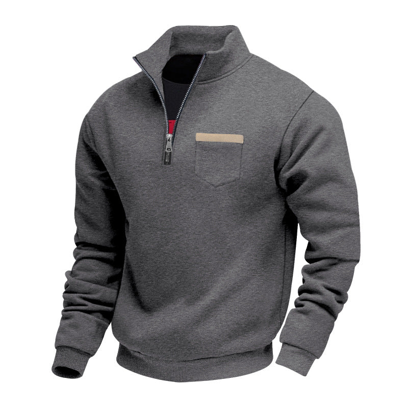 Herren nan Sweatshirt mit halbem Reißverschluss Stehkragen und Brusttasche R&B