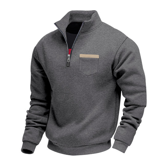 Herren nan Sweatshirt mit halbem Reißverschluss Stehkragen und Brusttasche R&B