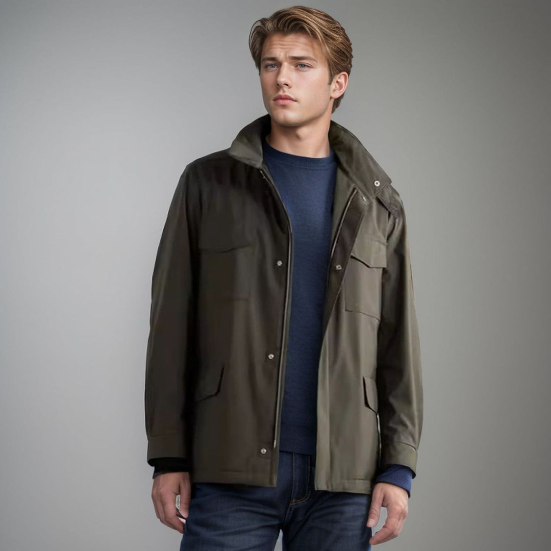 Herren vielseitige Utility-Jacke mit hohen Kragen und praktischen Taschen R&B