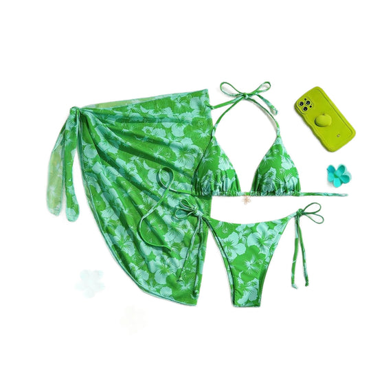 Damen Triangel-Bikini-Set mit verstellbaren Trägern und Wickeltuch R&B