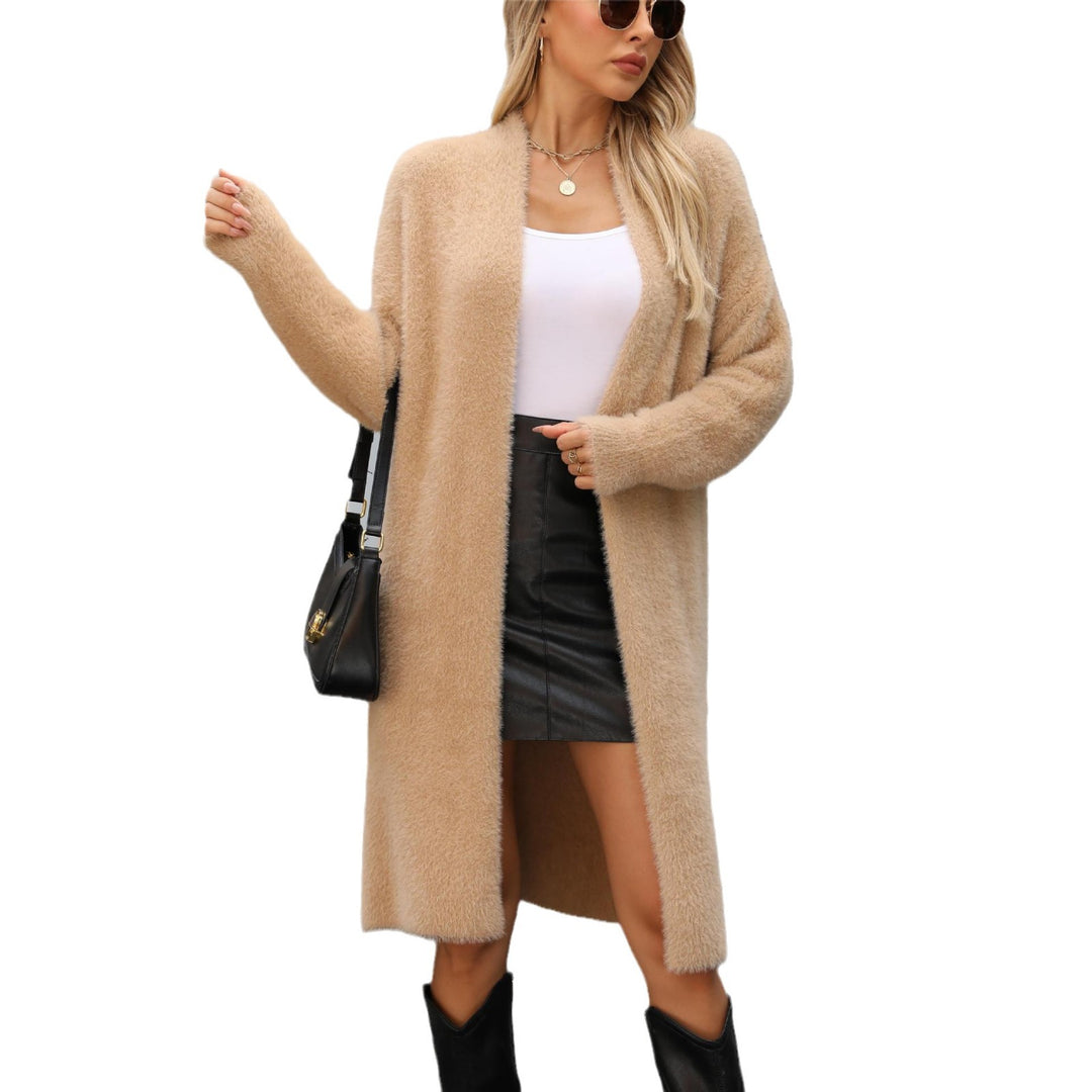 Damen Flauschiger Strickcardigan mit offenem Schnitt und langen Ärmeln R&B