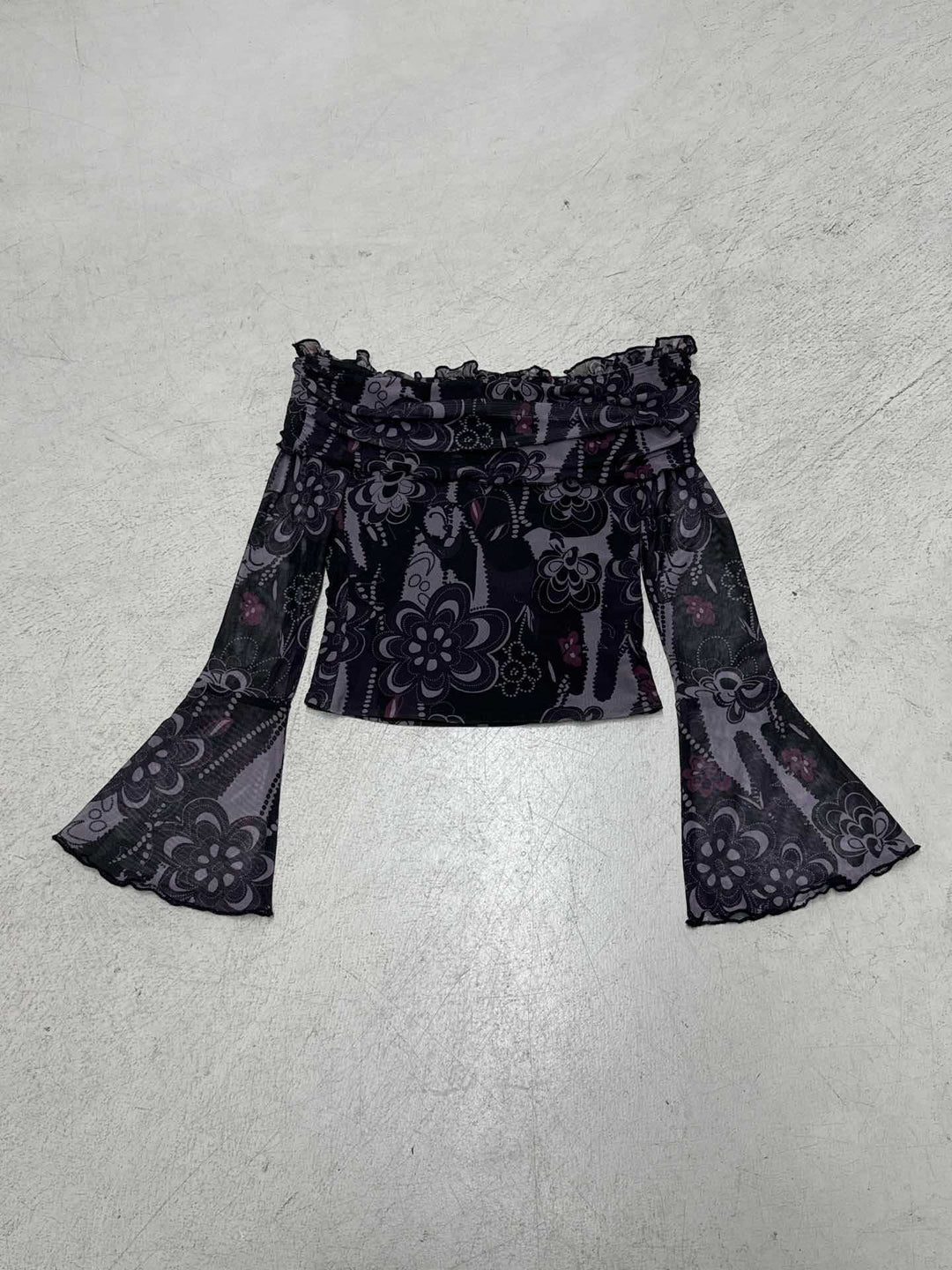 Damen Off-Shoulder Oberteil mit voluminösen Ärmeln und floralem Muster R&B