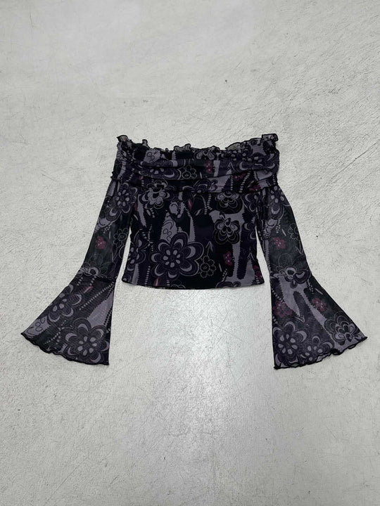 Damen Off-Shoulder Oberteil mit voluminösen Ärmeln und floralem Muster R&B