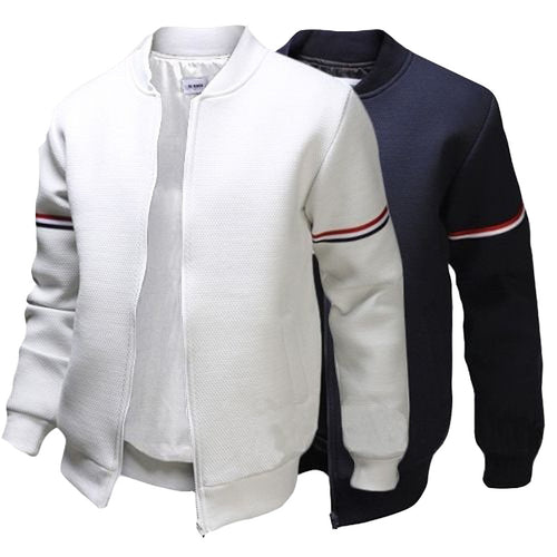 Herren sportliche Zip-Jacke mit strukturierter Oberfläche und Kontraststreifen R&B