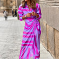 Damen Wickelkleid mit elegantem Streifenmuster und Raffung R&B