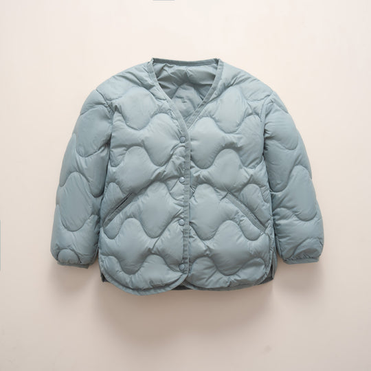 Damen gesteppte Daunenjacke mit modernen Wellenmustern und praktischen Taschen R&B