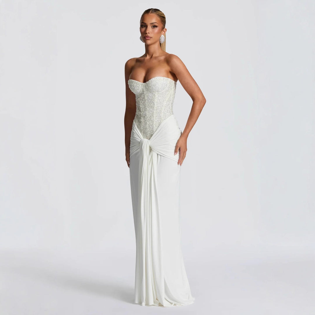 Damen Strapless Glamour- Abendkleid mit drapierter Taille R&B