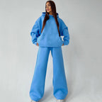 Damen lässiges Oversized Hoodie- und Wide Leg Hosen Set