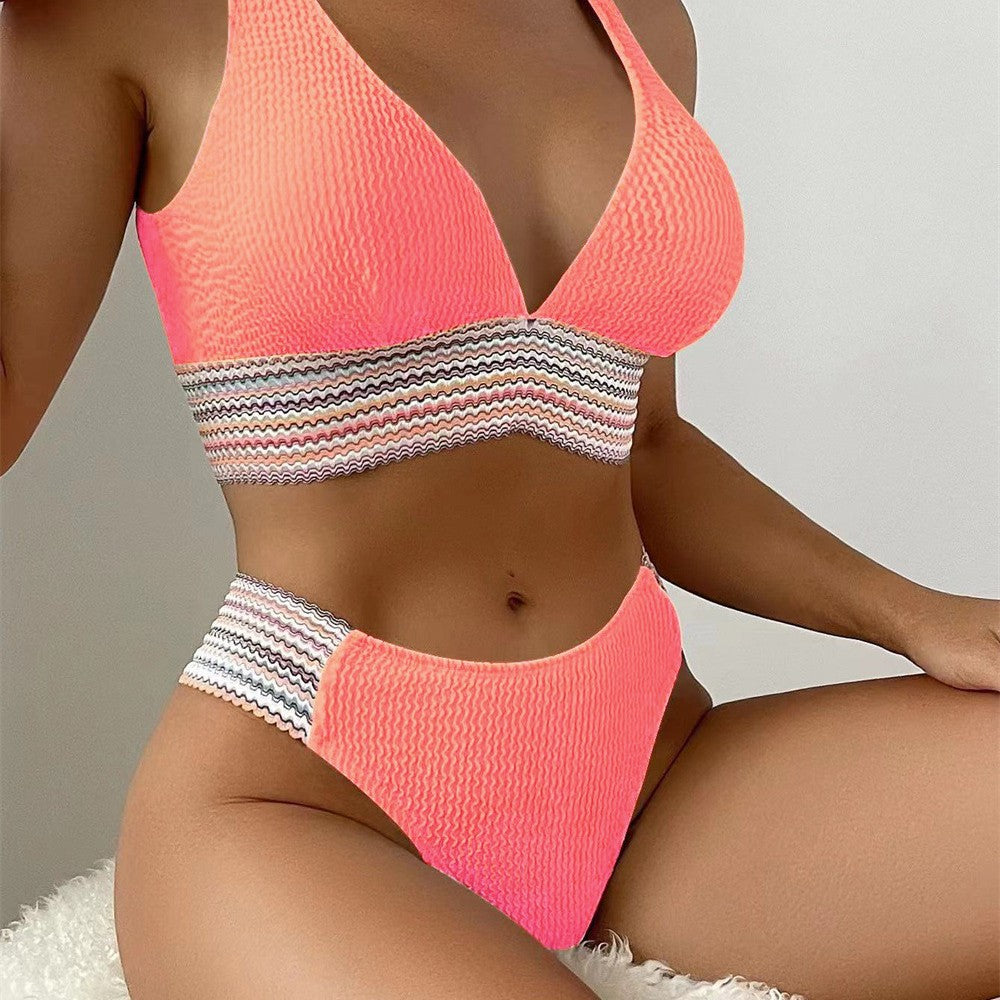 Damen Bikini-Set mit modernem V-Ausschnitt und strukturiertem Material R&B