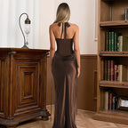 Damen Elegantes Maxikleid mit herzförmigem Ausschnitt und fließendem Rock R&B