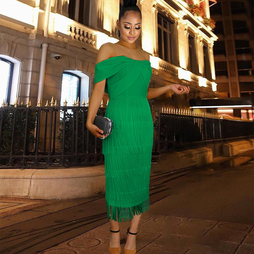 Damen Cut-out Cocktailkleid mit Fransen R&B