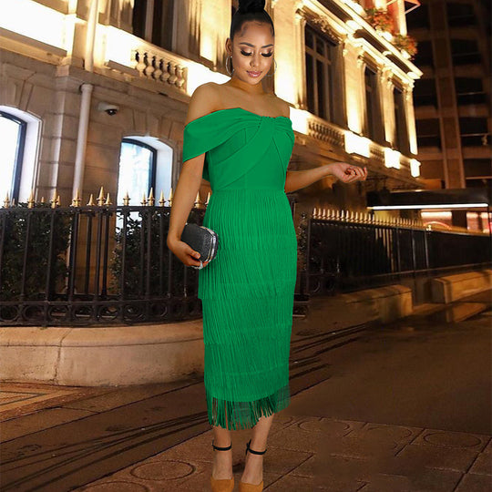 Damen Cut-out Cocktailkleid mit Fransen R&B
