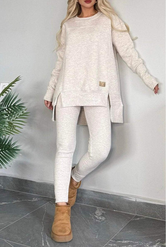 Damen Lässiges Langarm Sweatshirt-Set mit asymmetrischem Schnitt und praktischen Taschen R&B