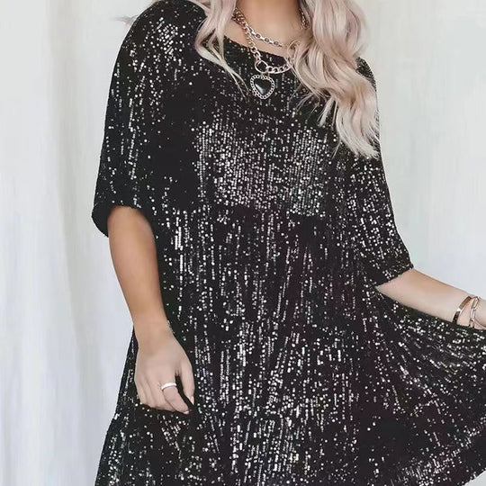 Damen funkelndes Mini-Kleid mit Pailletten und weitem Schnitt R&B
