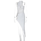 Damen figurbetontes asymmetrisches Kleid mit raffinierten Cut-Outs und modischen Details R&B