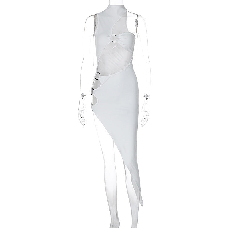 Damen figurbetontes asymmetrisches Kleid mit raffinierten Cut-Outs und modischen Details R&B