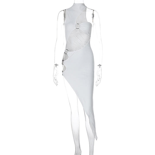 Damen figurbetontes asymmetrisches Kleid mit raffinierten Cut-Outs und modischen Details R&B