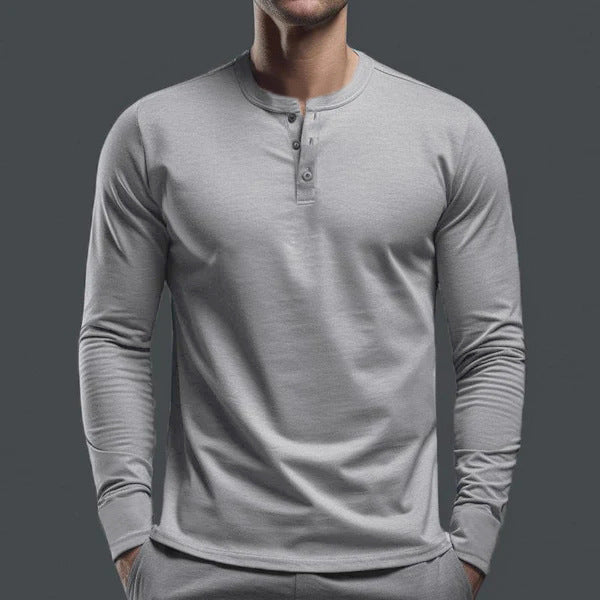 Herren nan schlank geschnittenes Langarmshirt mit verdeckter Knopfleiste aus Baumwollstretch und elastischen Bündchen R&B