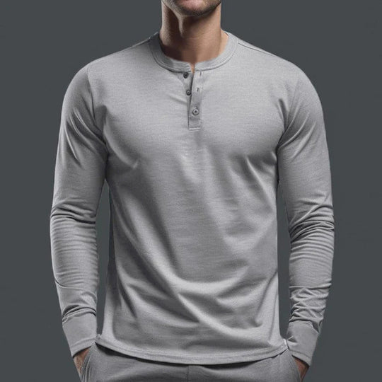 Herren nan schlank geschnittenes Langarmshirt mit verdeckter Knopfleiste aus Baumwollstretch und elastischen Bündchen R&B