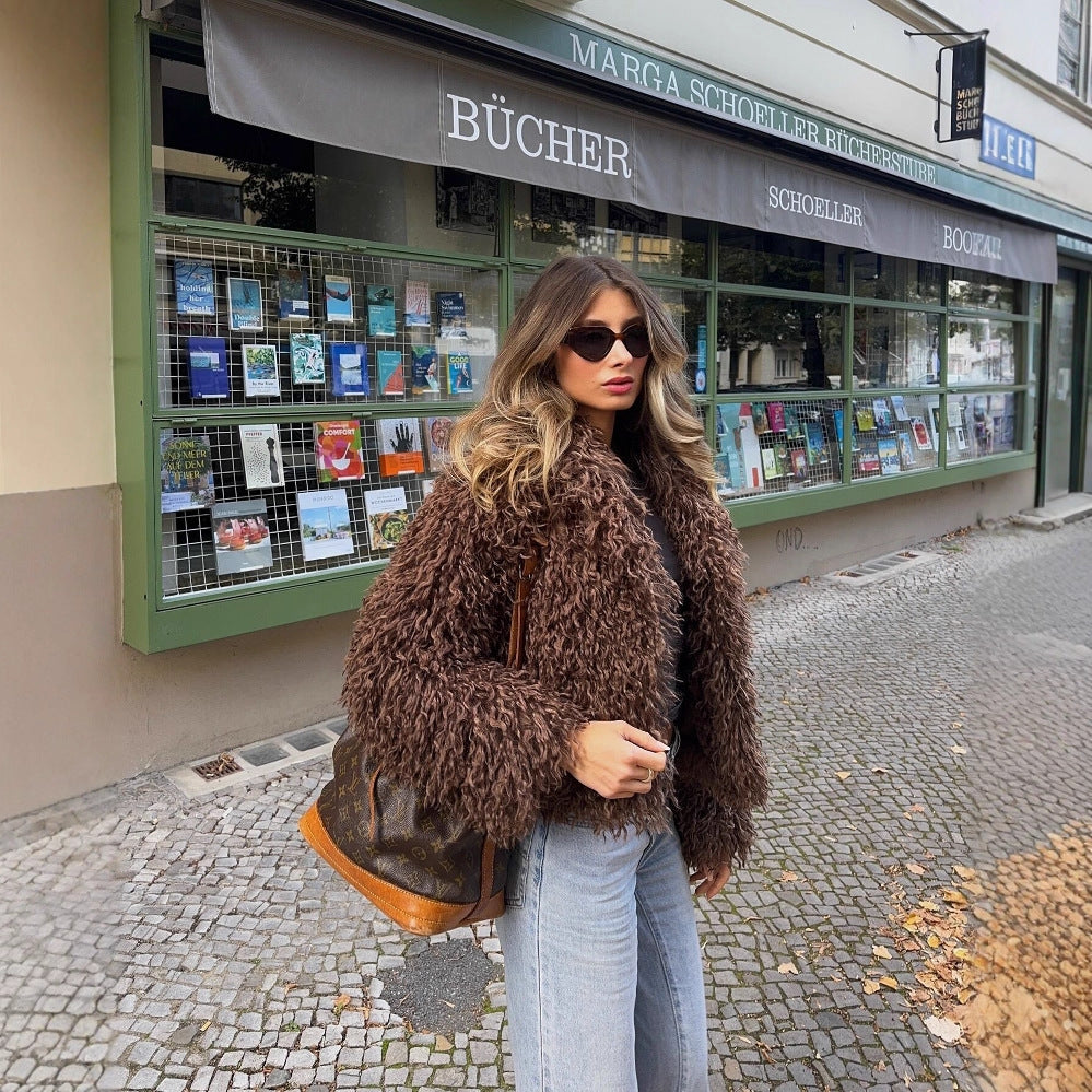 Damen kuschelige Fleecejacke mit elegantem Revers R&B