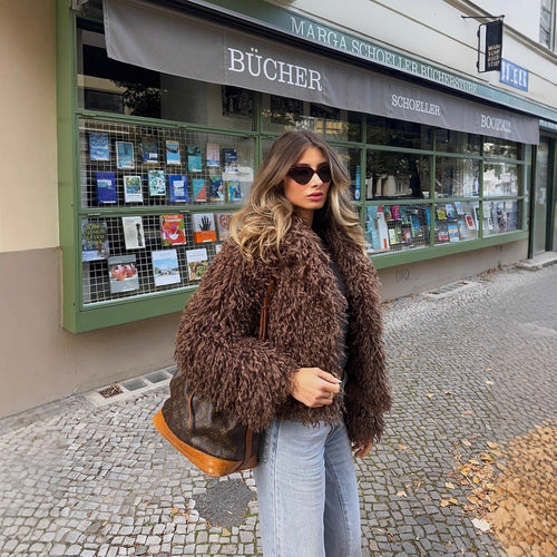 Damen kuschelige Fleecejacke mit elegantem Revers R&B