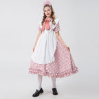 Damen nan Vintage-inspiriertes Karo-Swingkleid mit abnehmbarer Schürze, Rüschenärmeln und Schleifenkragen R&B
