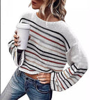 Damen gestreifter, lässiger Pullover R&B