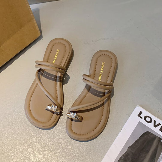 Damen elegante Zehensteg-Sandalen mit glamourösem Schmuckdetail R&B