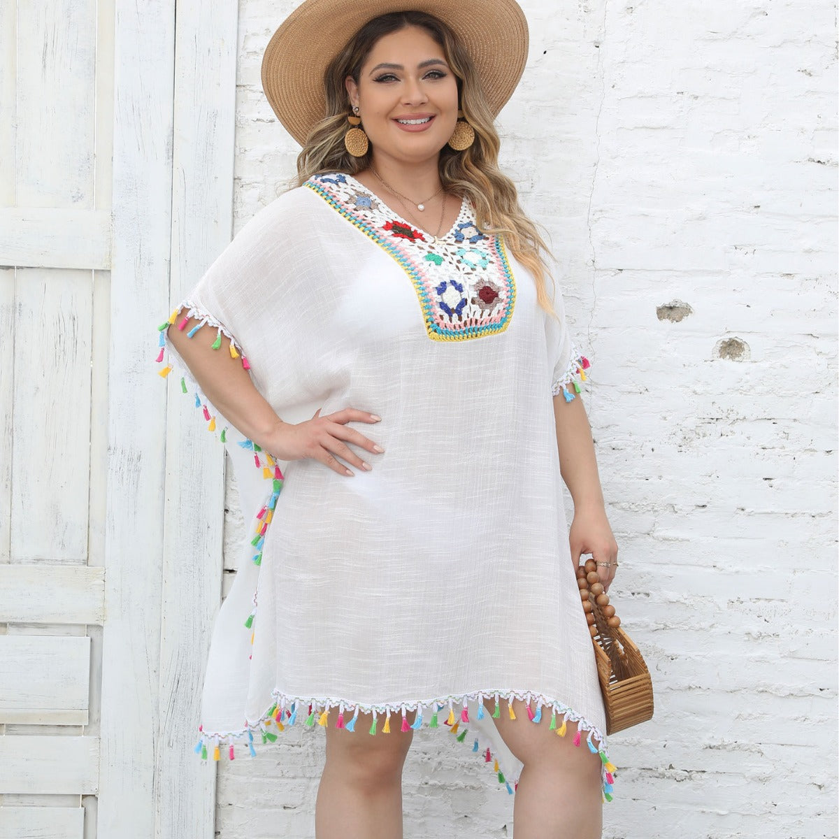 Damen Strandtunika mit fransigen Details R&B