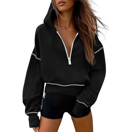 Damen Modischer Kapuzenpullover mit durchgehendem Reißverschluss R&B
