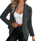 Damen Modische Blazerjacke mit strukturiertem Karomuster und eleganten Knöpfen R&B
