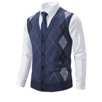 Herren elegante Strickweste mit modernem Rautenmuster und praktischen Taschen