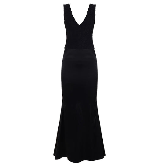 Damen Elegantes Maxikleid mit tiefem V-Ausschnitt und romantischem Spitzenoberteil R&B