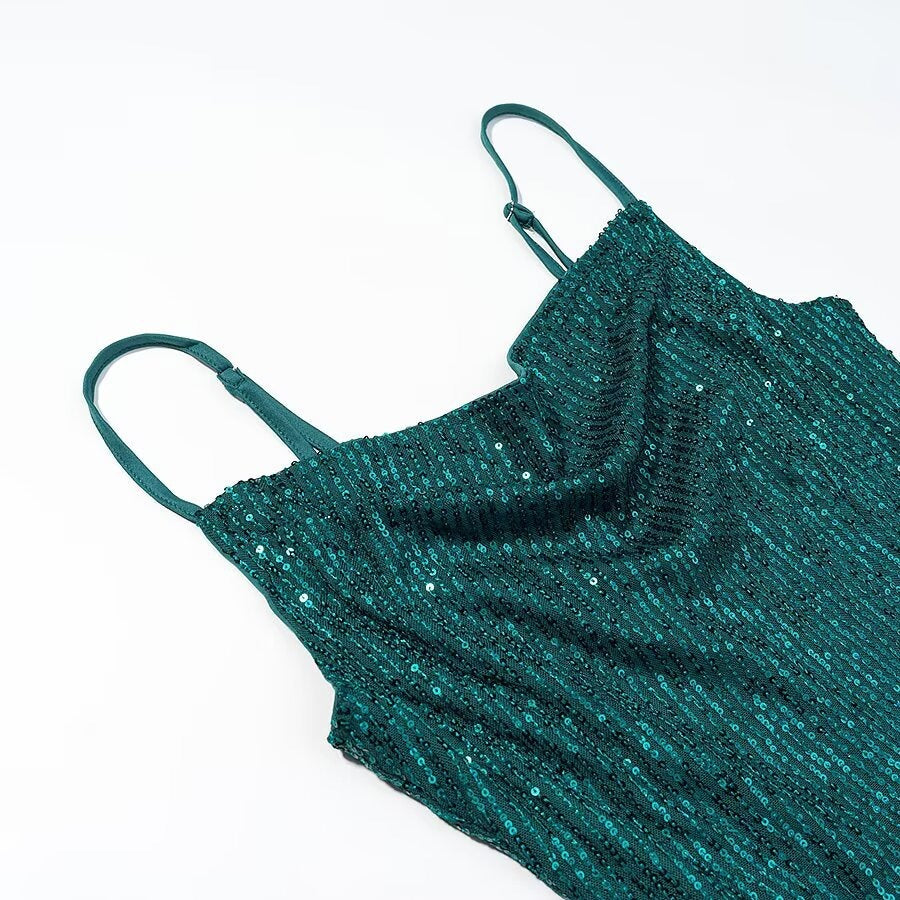 Damen Glamouröses Midikleid mit schimmerndem Stoff und bequemen Spaghettiträgern R&B