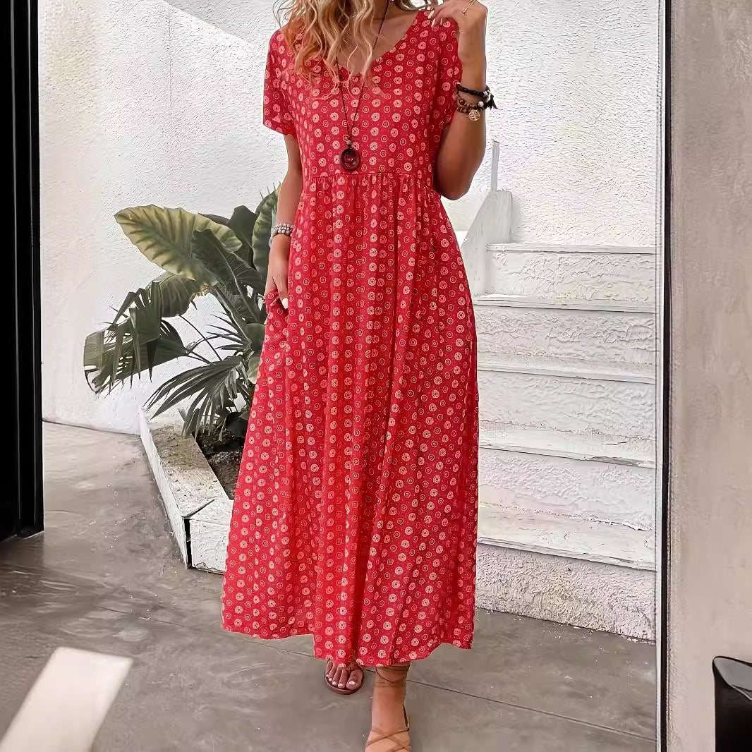 Damen Maxikleid mit handgearbeitetem Blumenmuster und praktischen Seitentaschen R&B