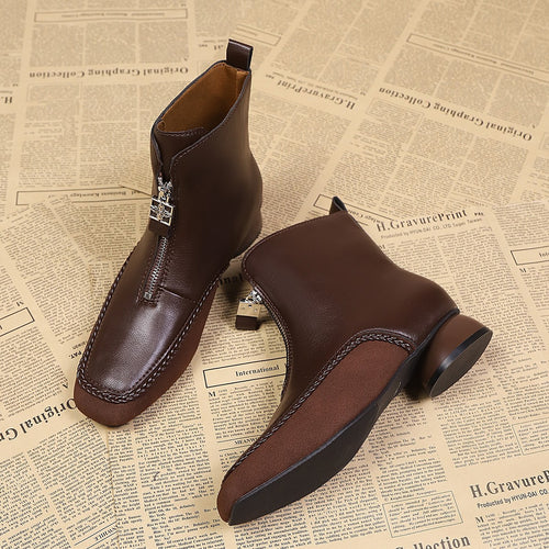 Damen Stylische Ankle Boots mit Reißverschluss und geschmeidigem Leder R&B