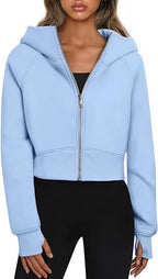 Damen Bequemer Kurzarm Kapuzenpullover mit Reißverschluss R&B