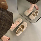 Damen elegante Filz-Ballerinas mit dekorativem Riemchen R&B