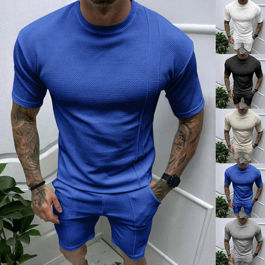 Herren Sportliches Kurzarm-Set mit innovativem Texturdesign und praktischen Eingrifftaschen R&B
