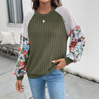 Damen modischer Pullover mit floralem Ärmel-Detail und strukturiertem Stoff